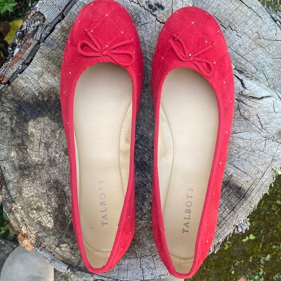 Talbots Shoes - Talbots 8.5 Penelope Quilted Ballet Flats - Red Studded Suede